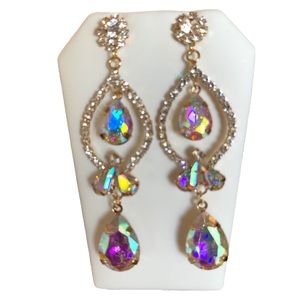 Silver Rhinestone Crystal Dangle Drop Earrings Statement Bridal Prom Earrings